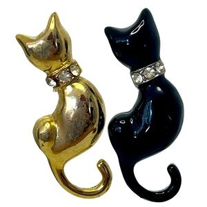 Vintage Gold and Black Cat Earrings